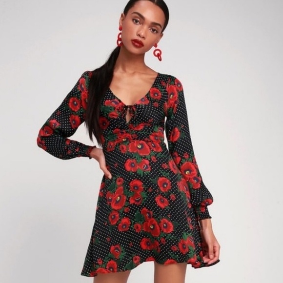 Free People Dresses & Skirts - NWT Free People Black Red Floral Polka Dots